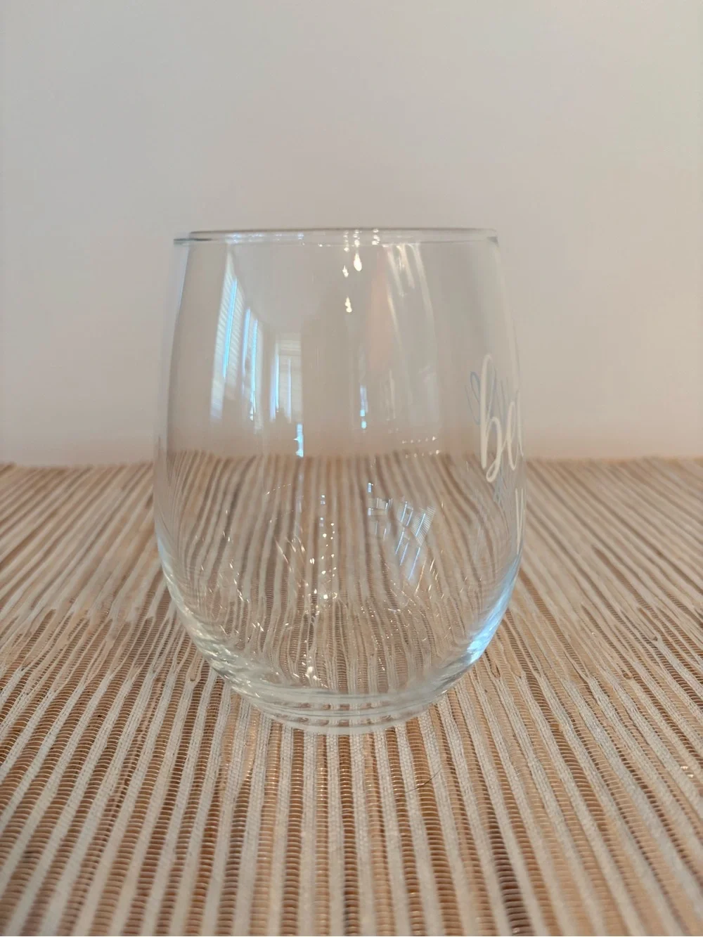 “Because Work” Clear Stemless Wine Glass